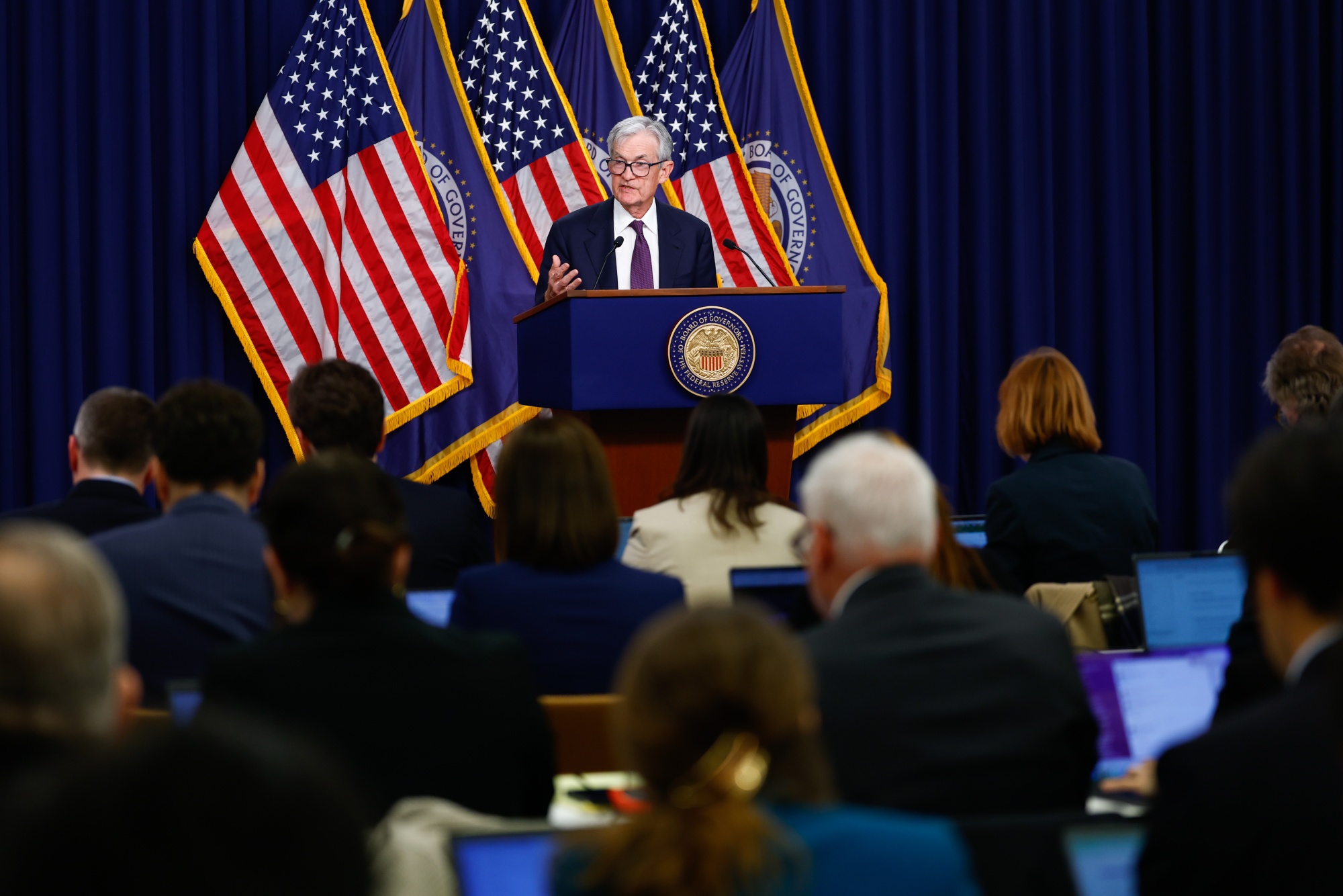 Chairman of the US Federal Reserve&nbsp;Jerome Powell&nbsp;during a news conference following a Federal Open Market Committee&nbsp;meeting in Washington on March 18.