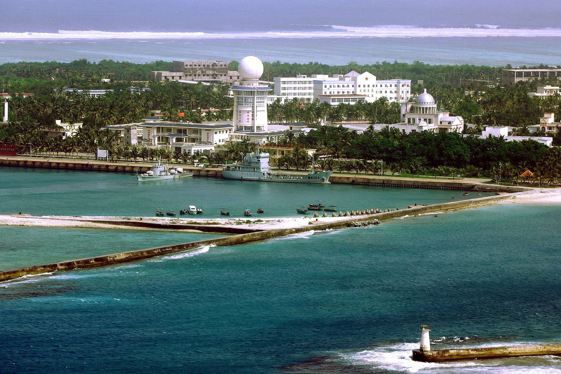 This aerial view of the city of Sansha on an island in the disputed Paracel chain.
