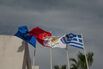 Chinese and Cypriot flags (center) in the city of Paphos.
