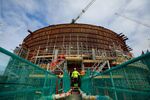 Contractors work on the Unit 1 nuclear reactor, on the Nuclear Island 1 at Hinkley Point C nuclear power station construction site, near Bridgwater U.K. on Sept. 23.