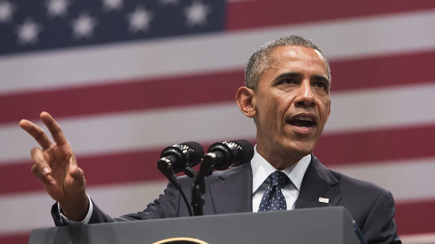 US President Barack Obama speaks on US - India relations during a townhall event at Siri Fort Auditorium in New Delhi on January 27, 2015.
