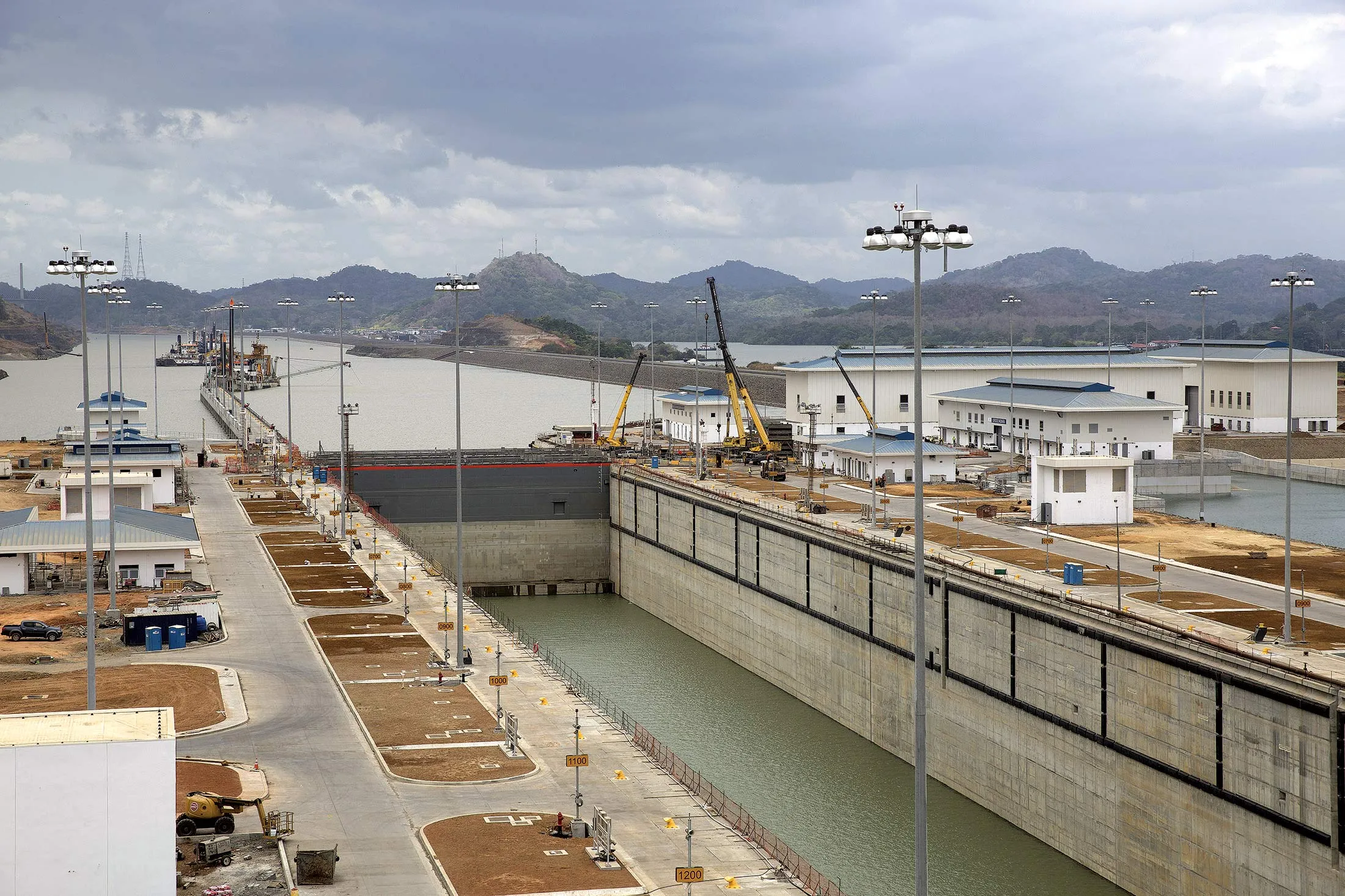 Construction continues on the expanded section of the Panama Canal.
