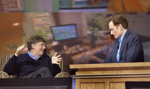 Microsoft's Bill Gates talks software with guest host Conan O'Brien at CES on Jan. 5, 2005.