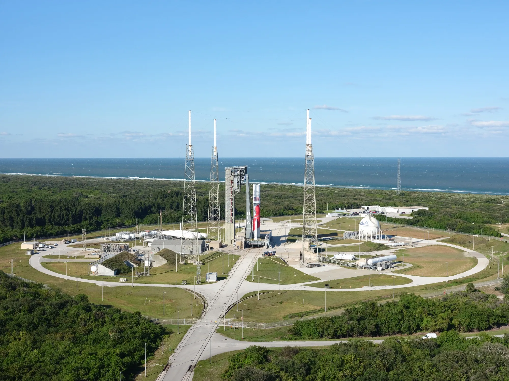 The Vulcan rocket on the United Launch Alliance (ULA) launchpad at the Cape Canaveral Space Force Station in Cape Canaveral, Florida.
