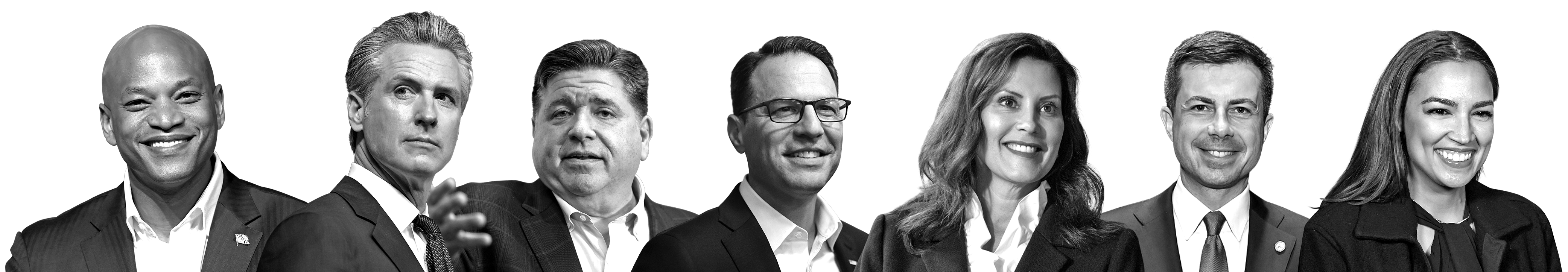 Wes Moore, Gavin Newsom, JB Pritzker, Josh Shapiro, Gretchen Whitmer, Pete Buttigieg, Alexandria Ocasio-Cortez