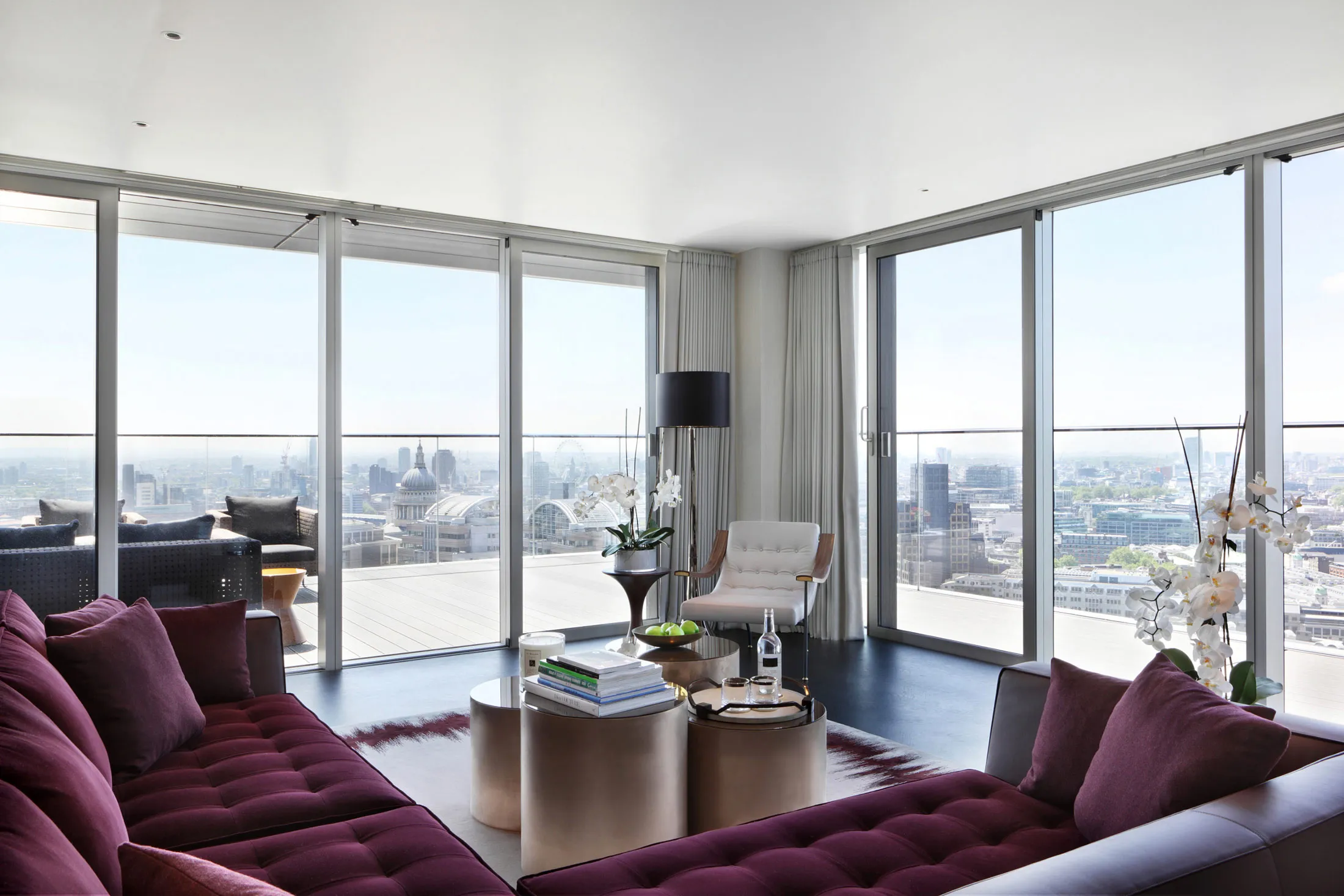 The living area inside an apartment, part of the Panoramic Collection at the Heron residential skyscraper, by Heron International Ltd., is seen in the City of London.
