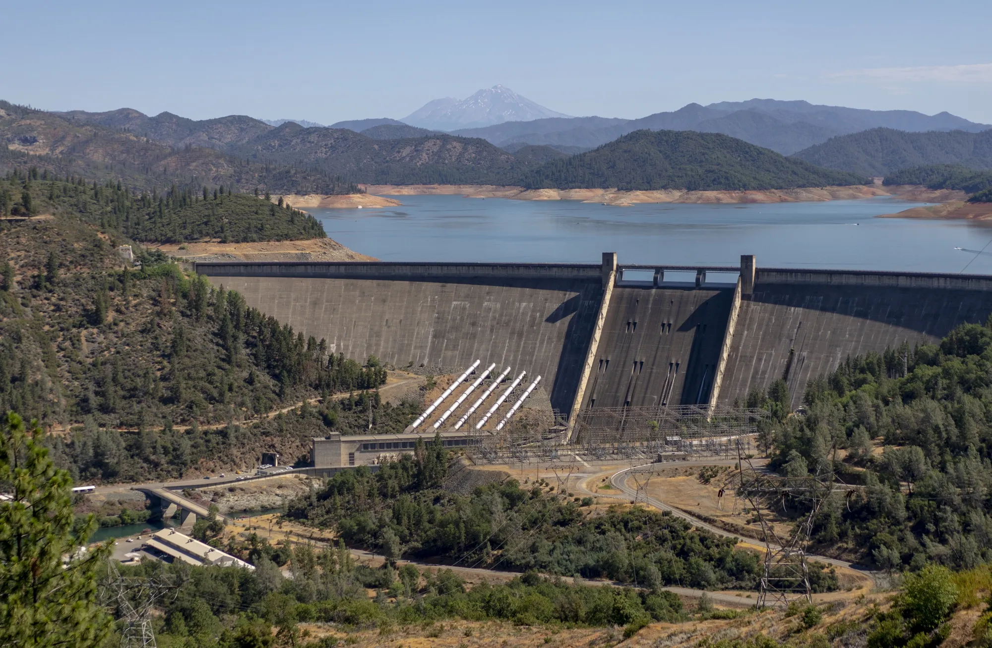 Moccasin Creek flows from the Shasta Dam during a drought in Shasta Lake, California, on June 24.