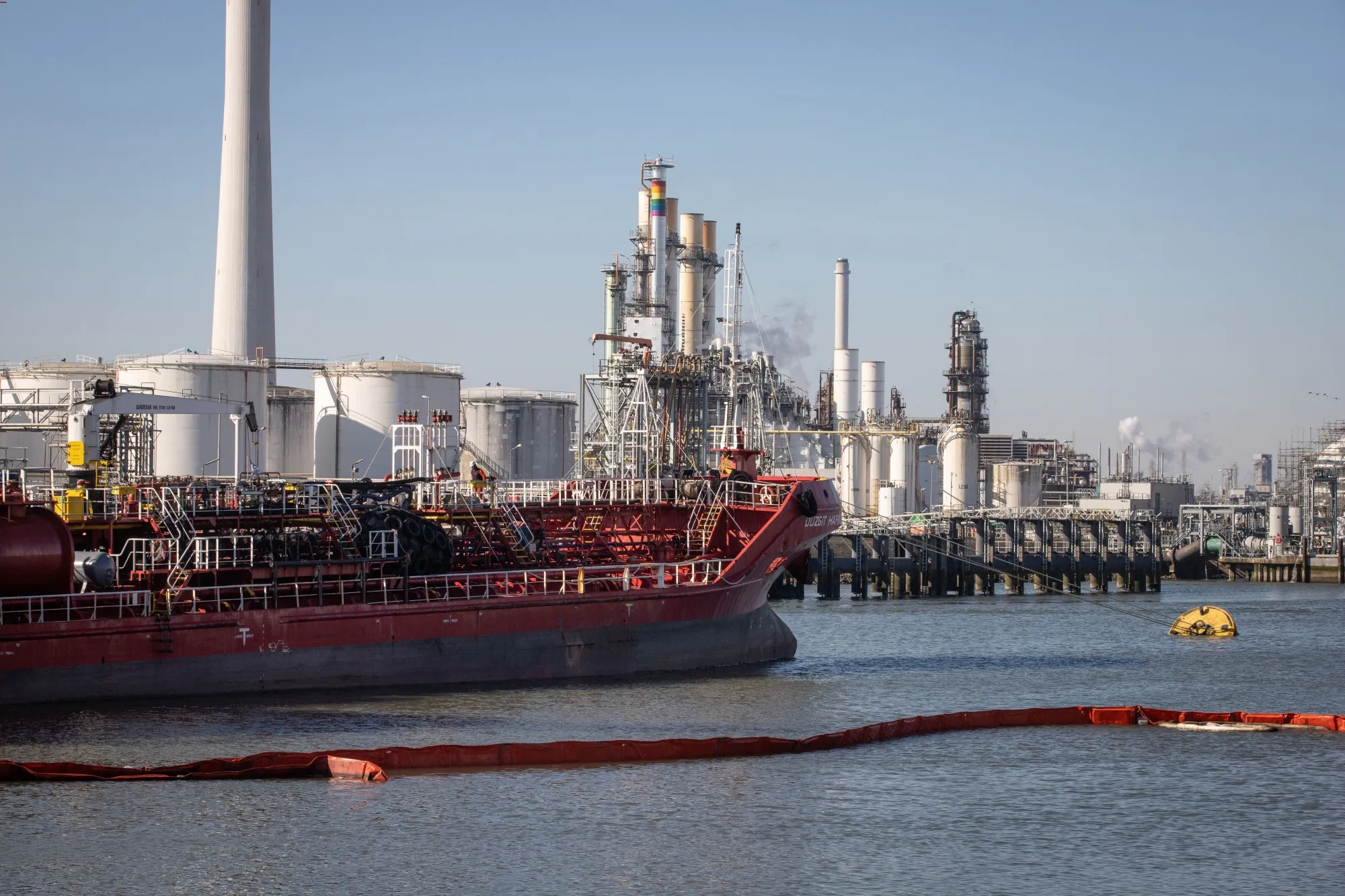Ships docked at an oil and chemicals terminal at the Port of Rotterdam in Rotterdam, Netherlands.