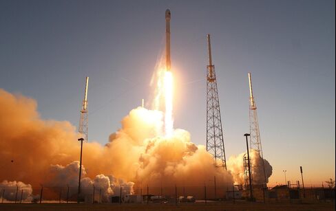 A SpaceX Falcon 9 rocket blasts off the launch pad in February of last year.