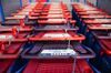 Shopping carts outside a Carrefour SA hypermarket in Avignon, France.