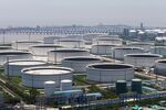 Oil storage tanks at a petrochemical production base on the outskirts of Shanghai, China.