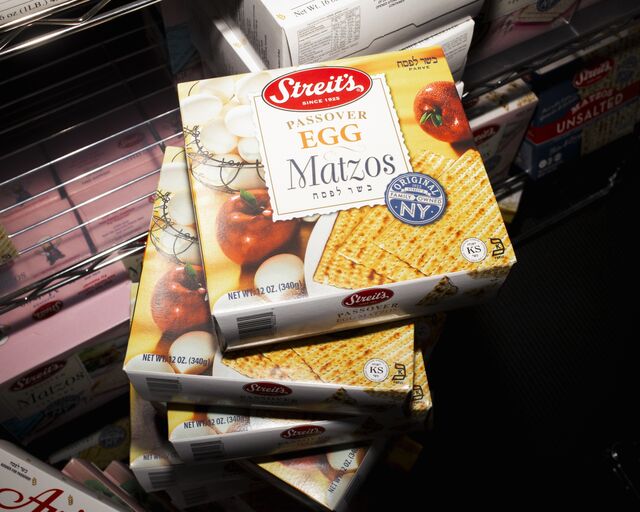 A stack of packaged Streit's egg matoz. While Passover matzo is traditionally made with flour and water, egg matzo, which is easier to digest, can also be made kosher for Passover. 