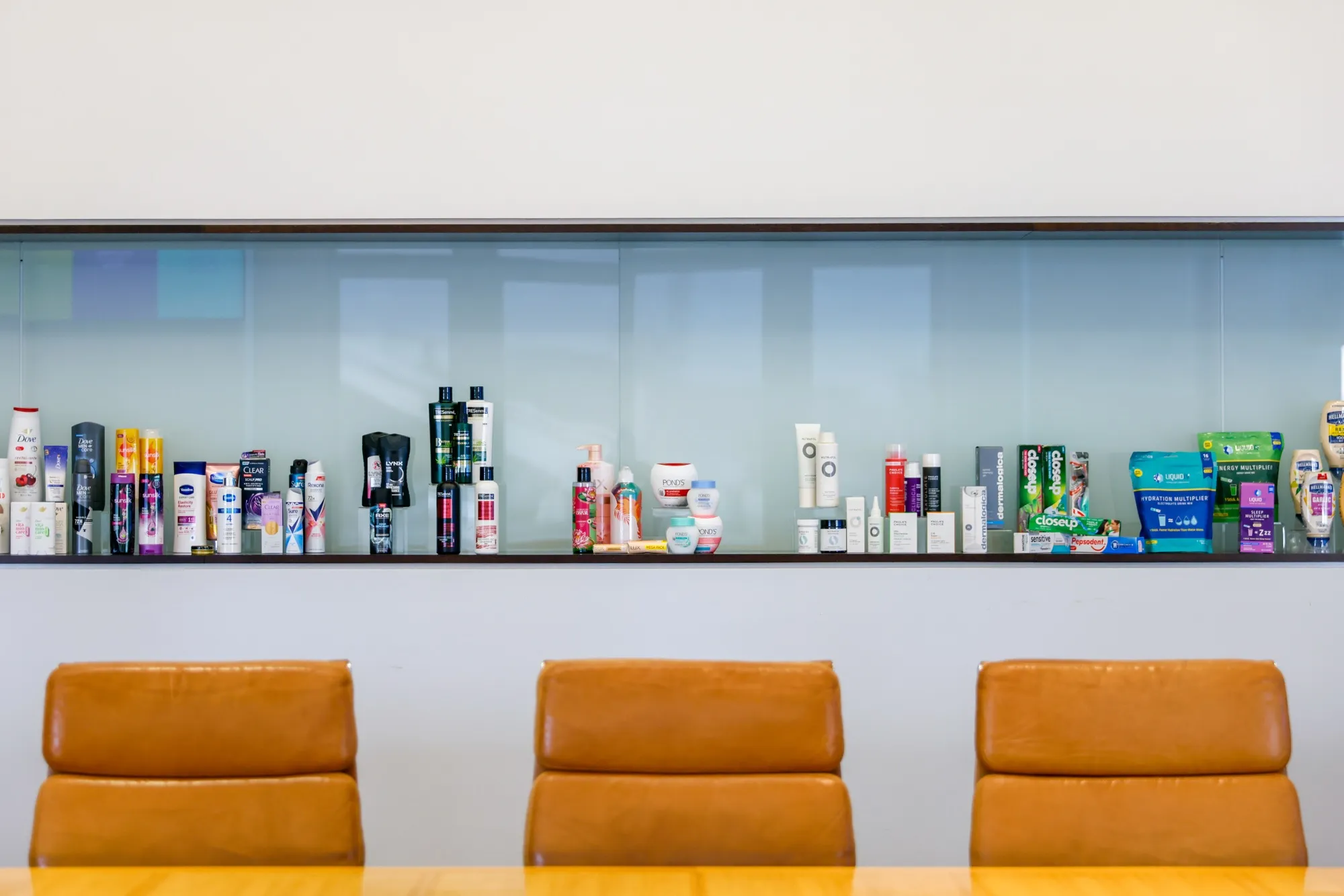 Purpose or profit? Healthcare, household and food products&nbsp;on display in a conference room at the Unilever Plc headquarters in London, on&nbsp;April 18.