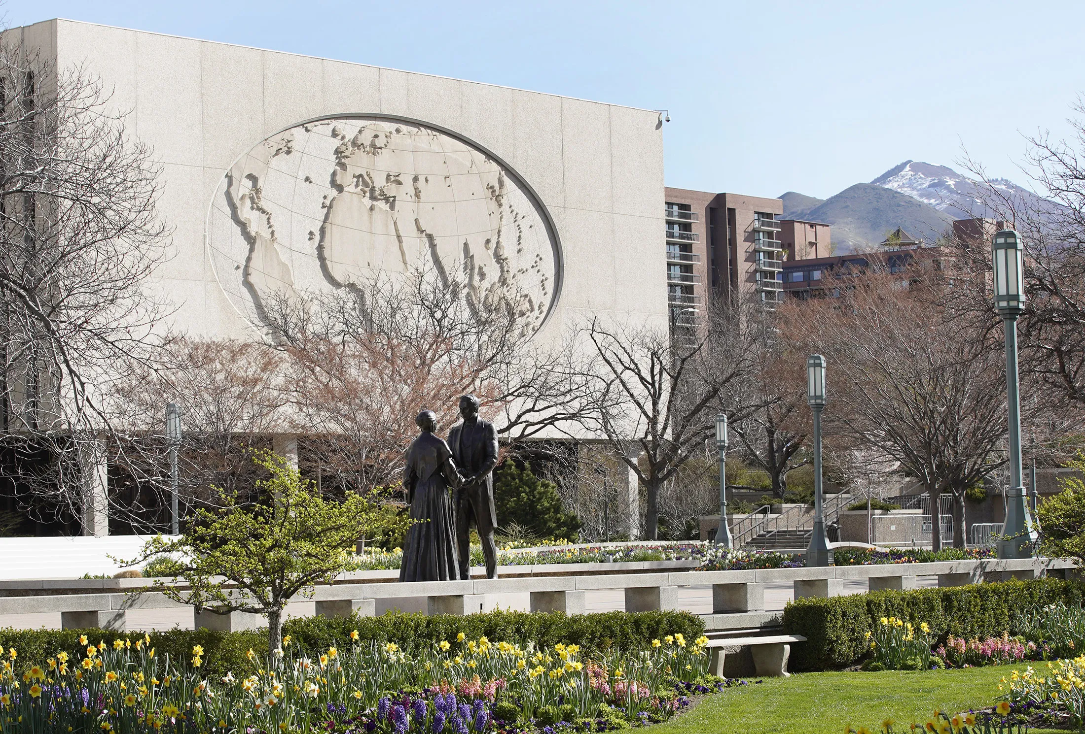 A statue of the founder of the Mormon Church Joesph Smith and his wife Emma on the grounds at the&nbsp;headquarters of the Church of Jesus Christ of Latter-Day Saints in Salt Lake City, Utah.