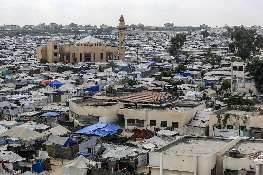 An aerial view of the tent city in Khan Yunis, Gaza.
