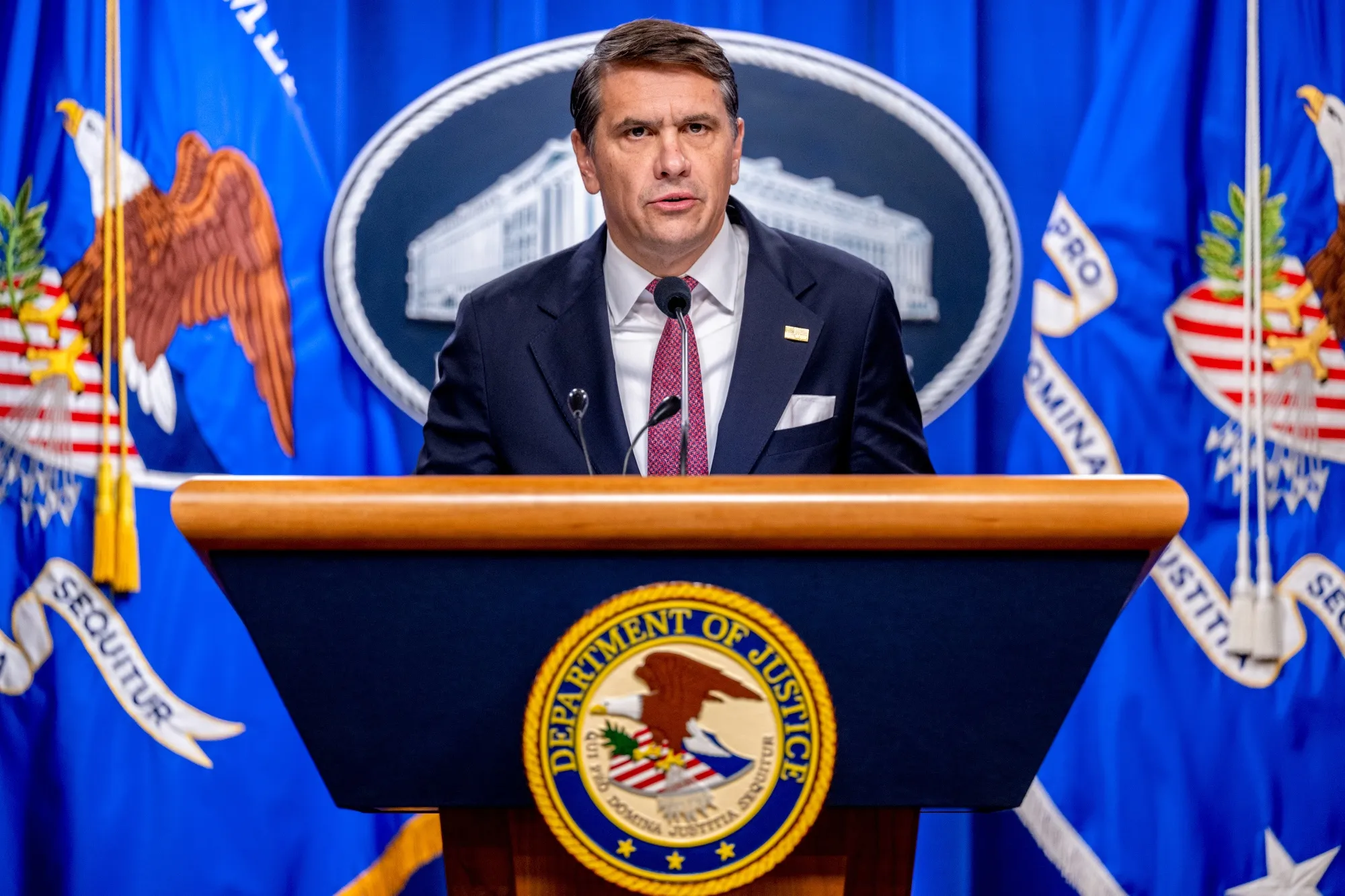 Acting US Attorney General Todd Blanche during a news conference at the Department of Justice in Washington on Monday, May 4.