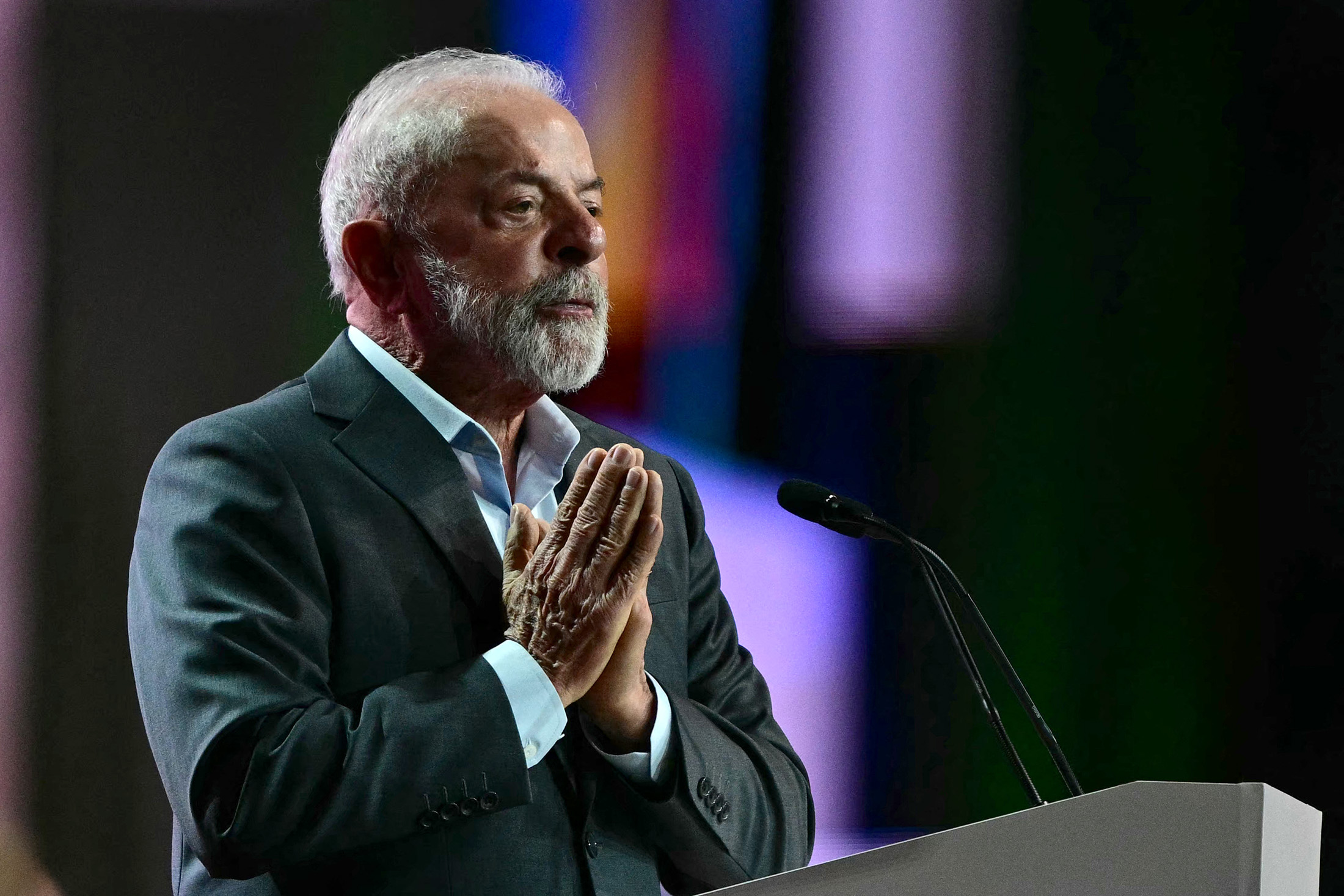 Brazil's President Luiz Inacio Lula da Silva gestures while delivering a speech during the COP30 UN Climate Change Conference opening ceremony in Belem, Para State, Brazil on Nov. 10, 2025. Photographer: Pablo Porciuncula/AFP/Getty Images