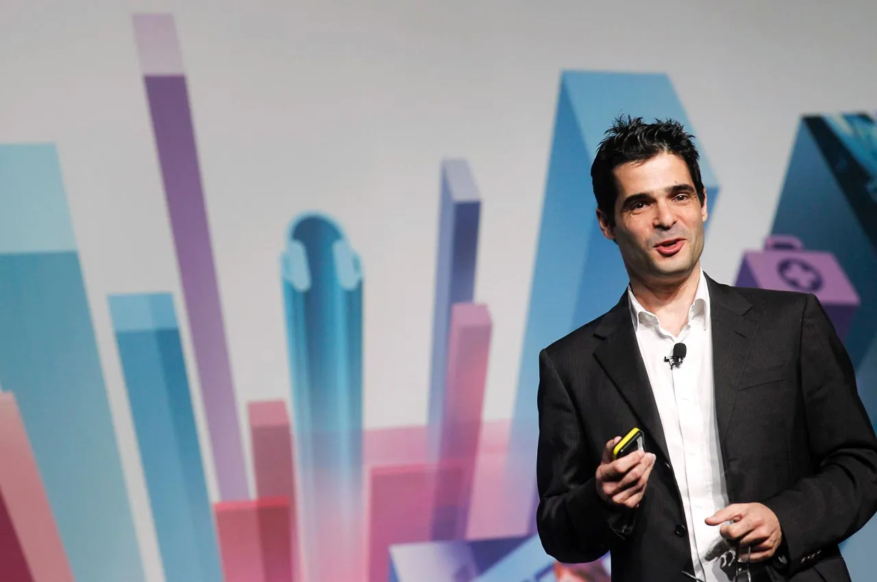 Viber's Founder and CEO Marco Talmon speaks during a news conference at the 2013 Mobile World Congress in Barcelona, Spain. Photographer: Albert Gea/Corbis