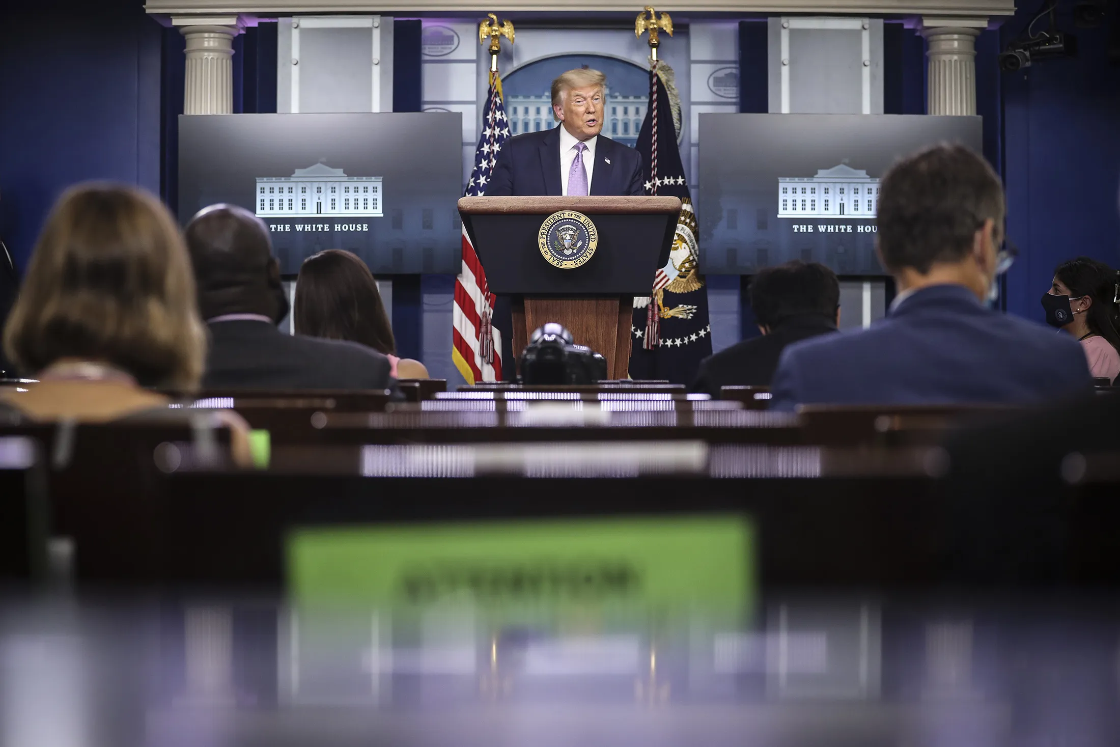President Donald Trump holds a press briefing in the Brady Press Briefing Room of the White House on Aug.&nbsp;13.