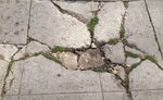 A cracked and damaged sidewalk in the Beverly Glen neighborhood of Los Angeles. 