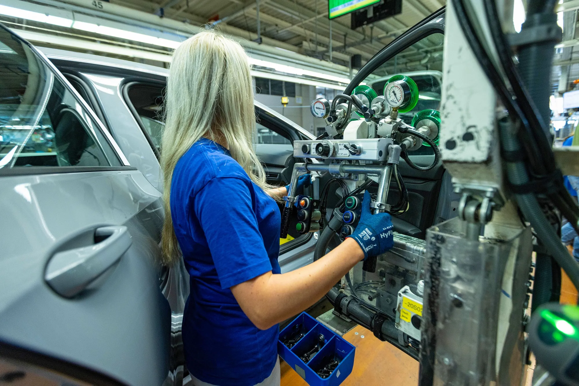 A worker at the Volkswagen factory in Wolfsburg, Germany, in May.