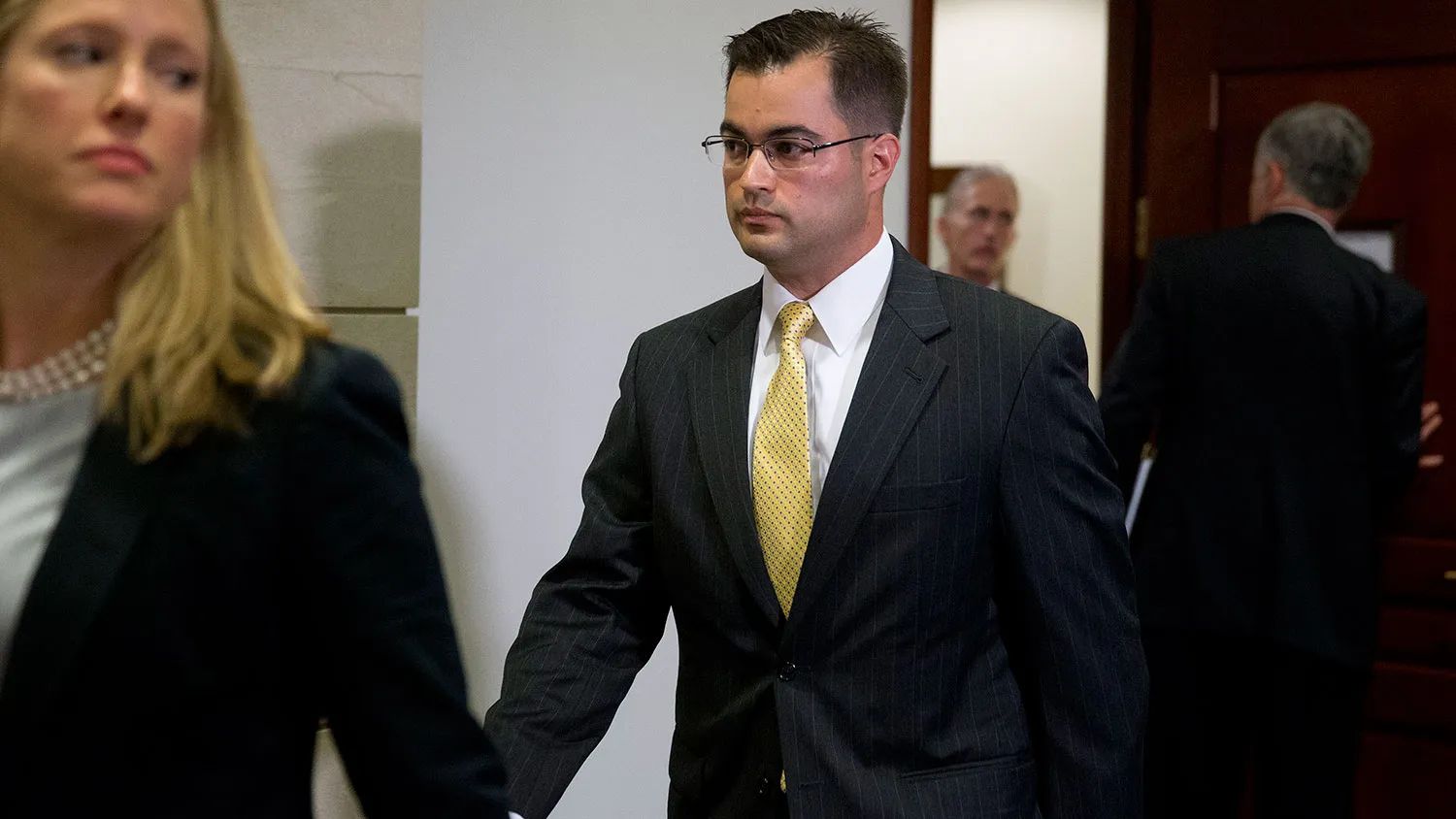 Bryan Pagliano, a former U.S. State Department employee, leaves a House Benghazi Committee closed interview on Capitol Hill in Washington on Sept. 10, 2015.
