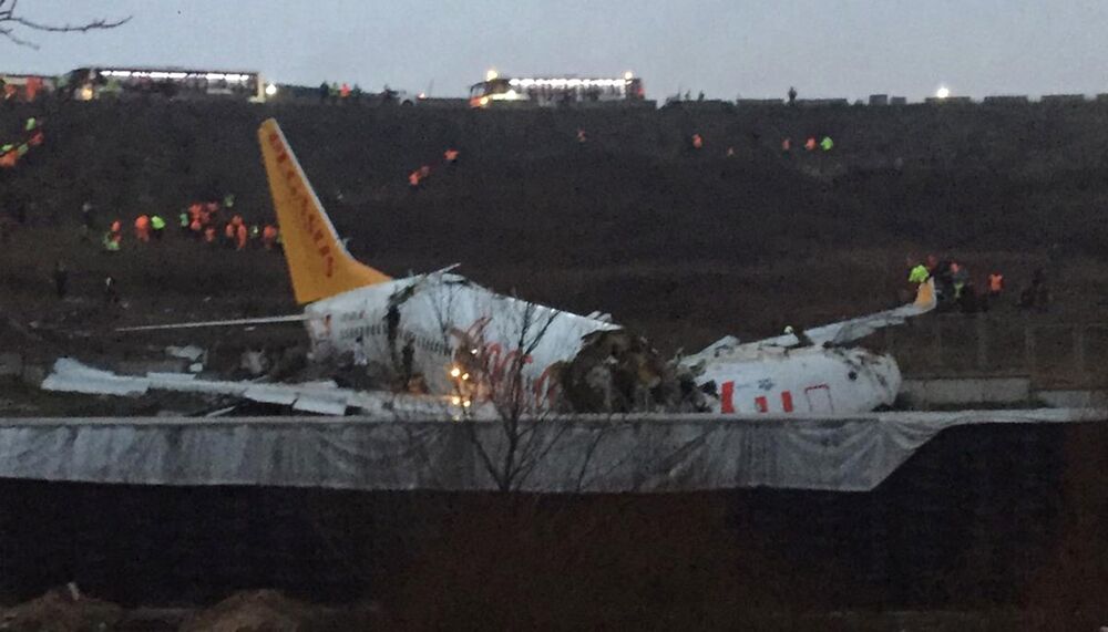 Image result for Three killed, 179 injured as plane catches fire after veering off runway at Istanbul's Sabiha Gökçen Airport