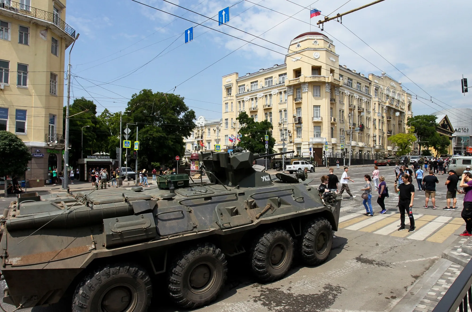 An armored personnel carrier today in the city of Rostov-on-Don.