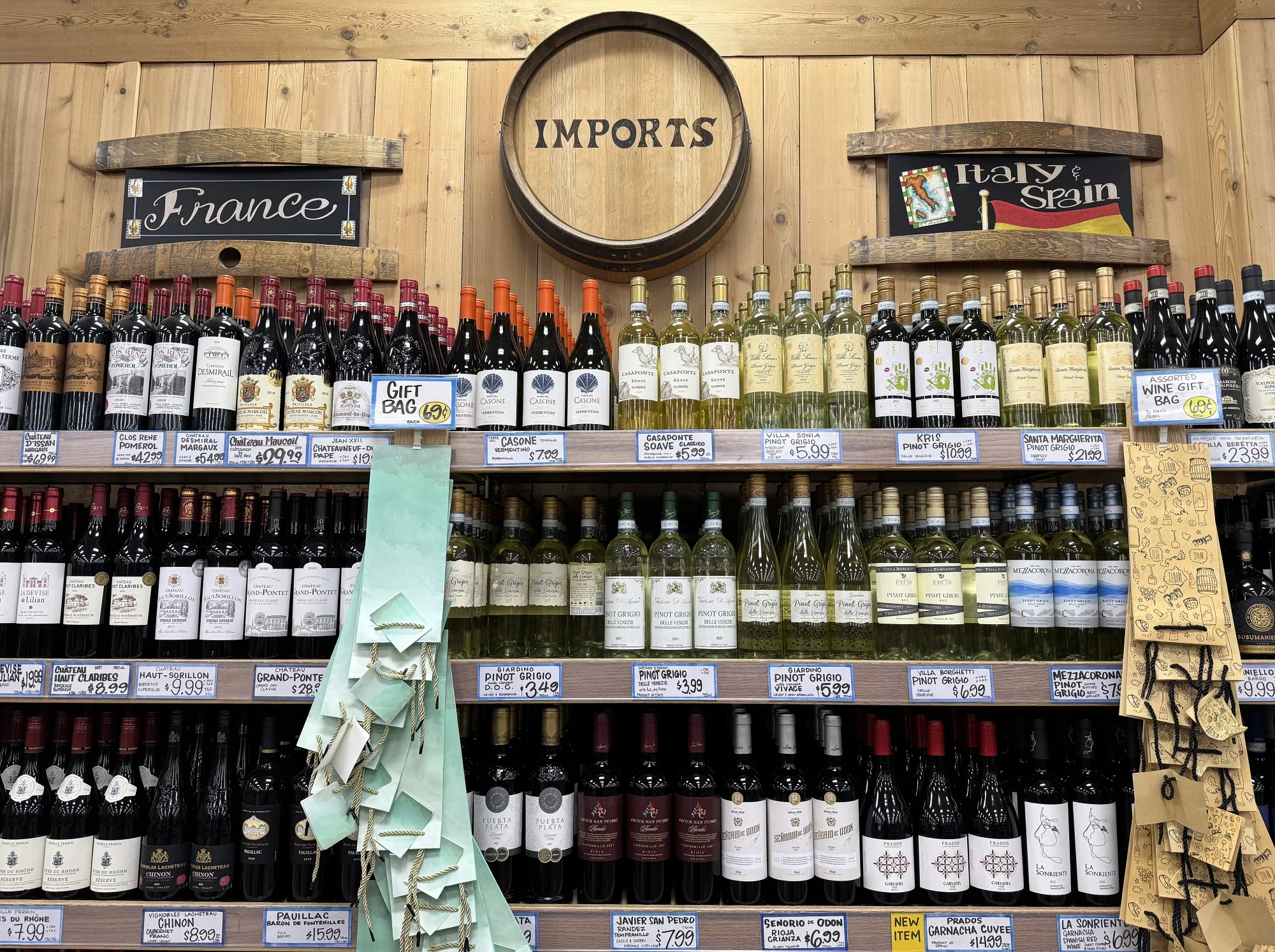 Bottles of European wine at a store in San Rafael, California.