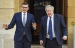 Boris Johnson,&nbsp;UK prime minister, right, greets Mateusz Morawiecki, Poland's prime minister, in London, on&nbsp;March 8.