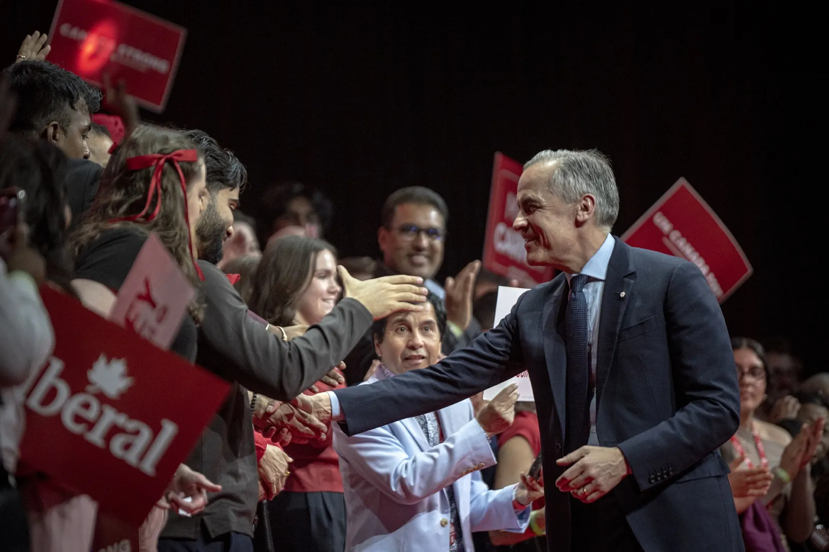 Mark Carney leaves after speaking to supporters after winning the Canadian Federal Election&nbsp;in Ottawa on April 29.