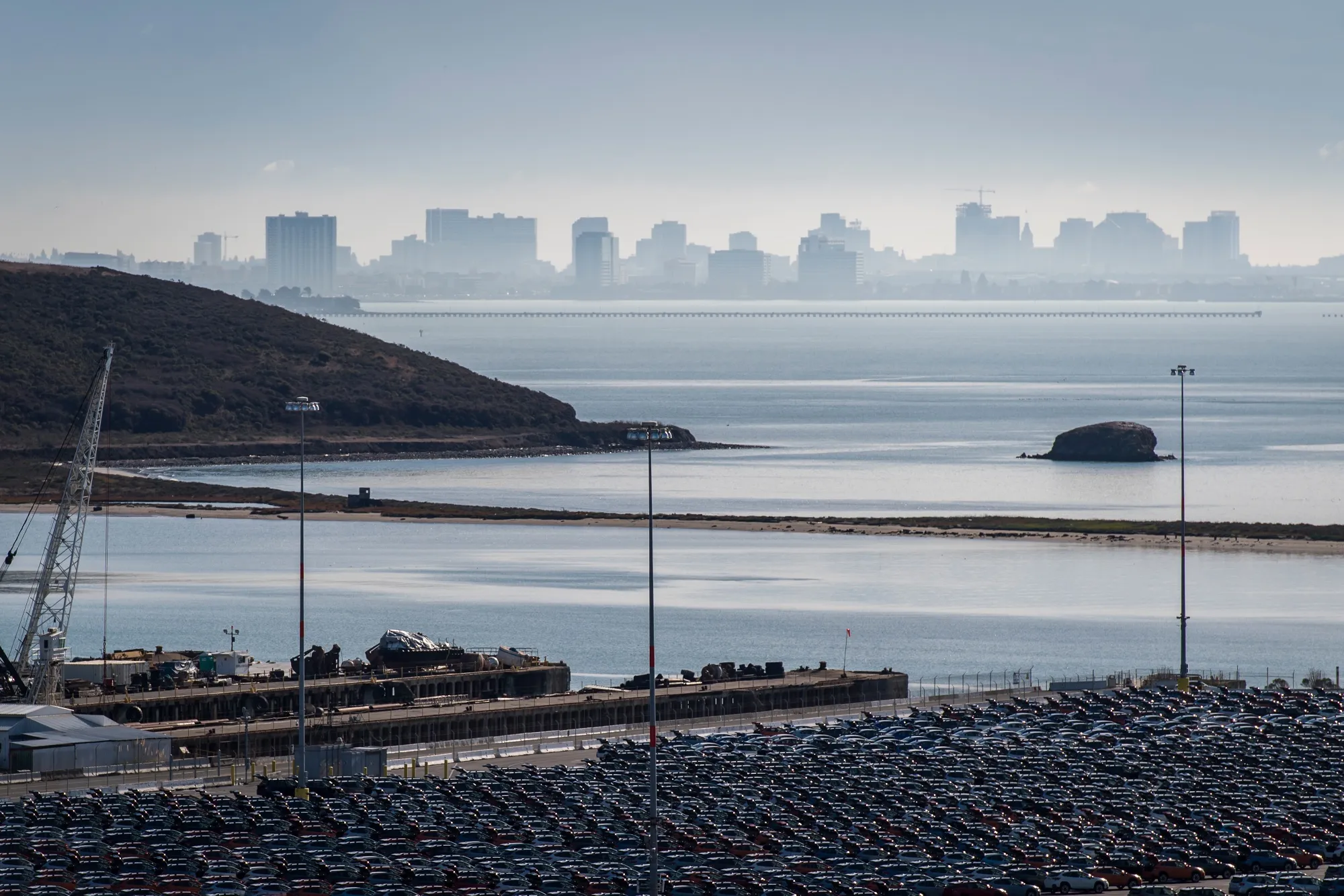 New vehicles sit parked at the Point Potrero Marine Terminal at the Port of Richmond in Richmond, California.