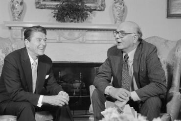 Ronald Reagan and Paul Volcker Conversing