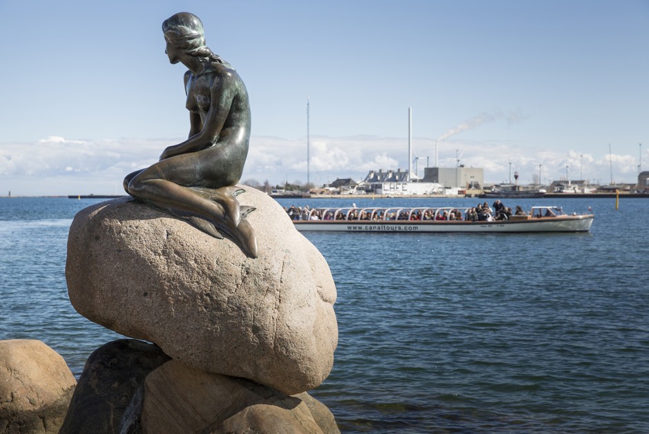 The famous Little Mermaid statue in Copenhagen's harbor.