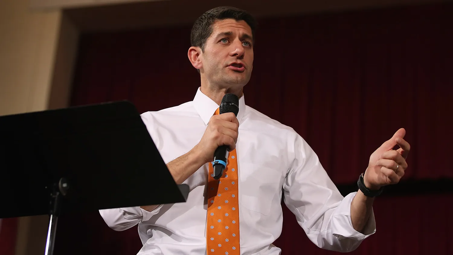 Republican vice presidential candidate Congressman Paul Ryan speaks to supporters during a campaign rally at the Memorial Hall on October 31, 2012 in Racine, Wisconsin.
