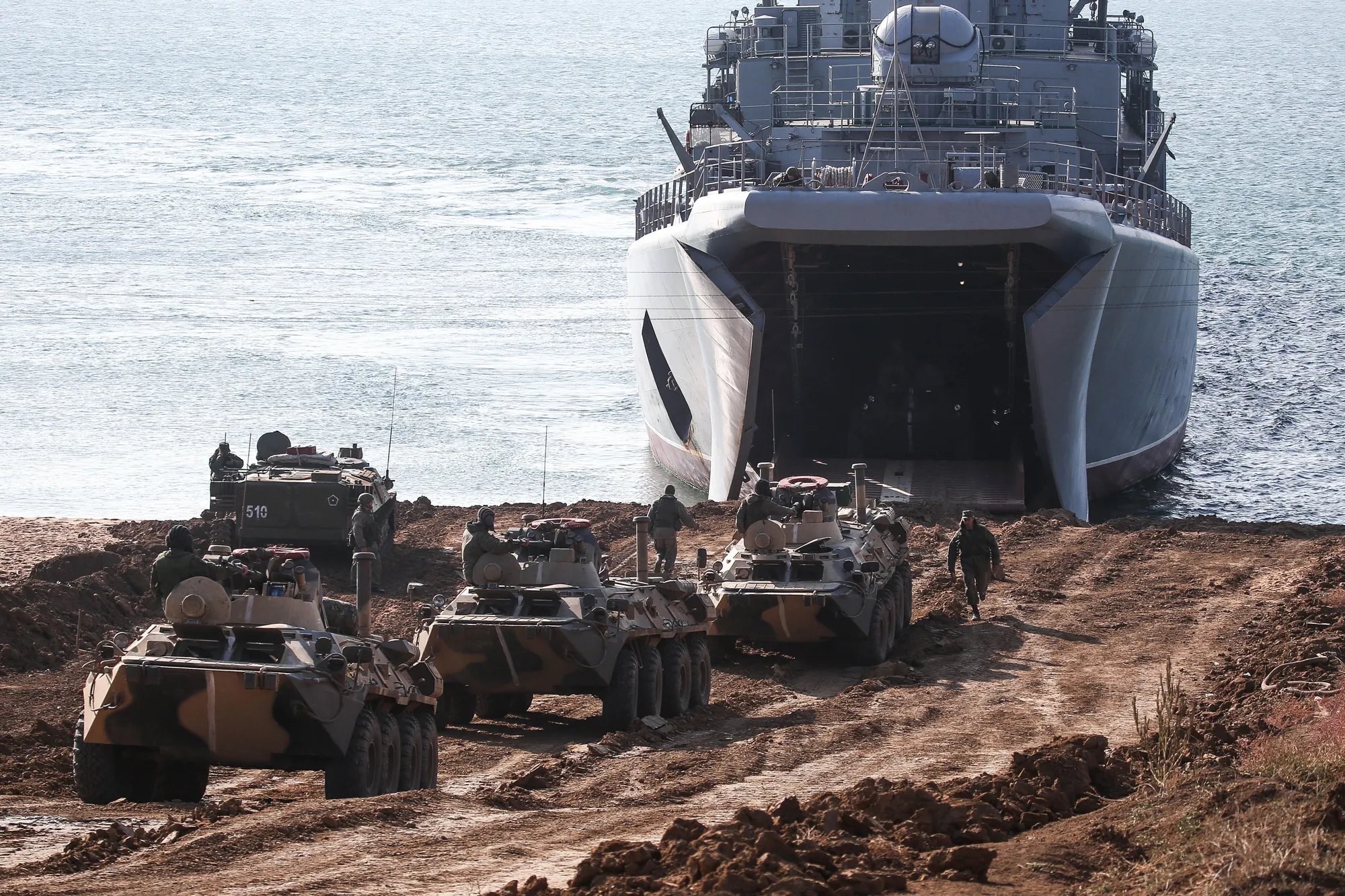 Russian armored personnel carriers during an amphibious military exercise in Crimea in October.
