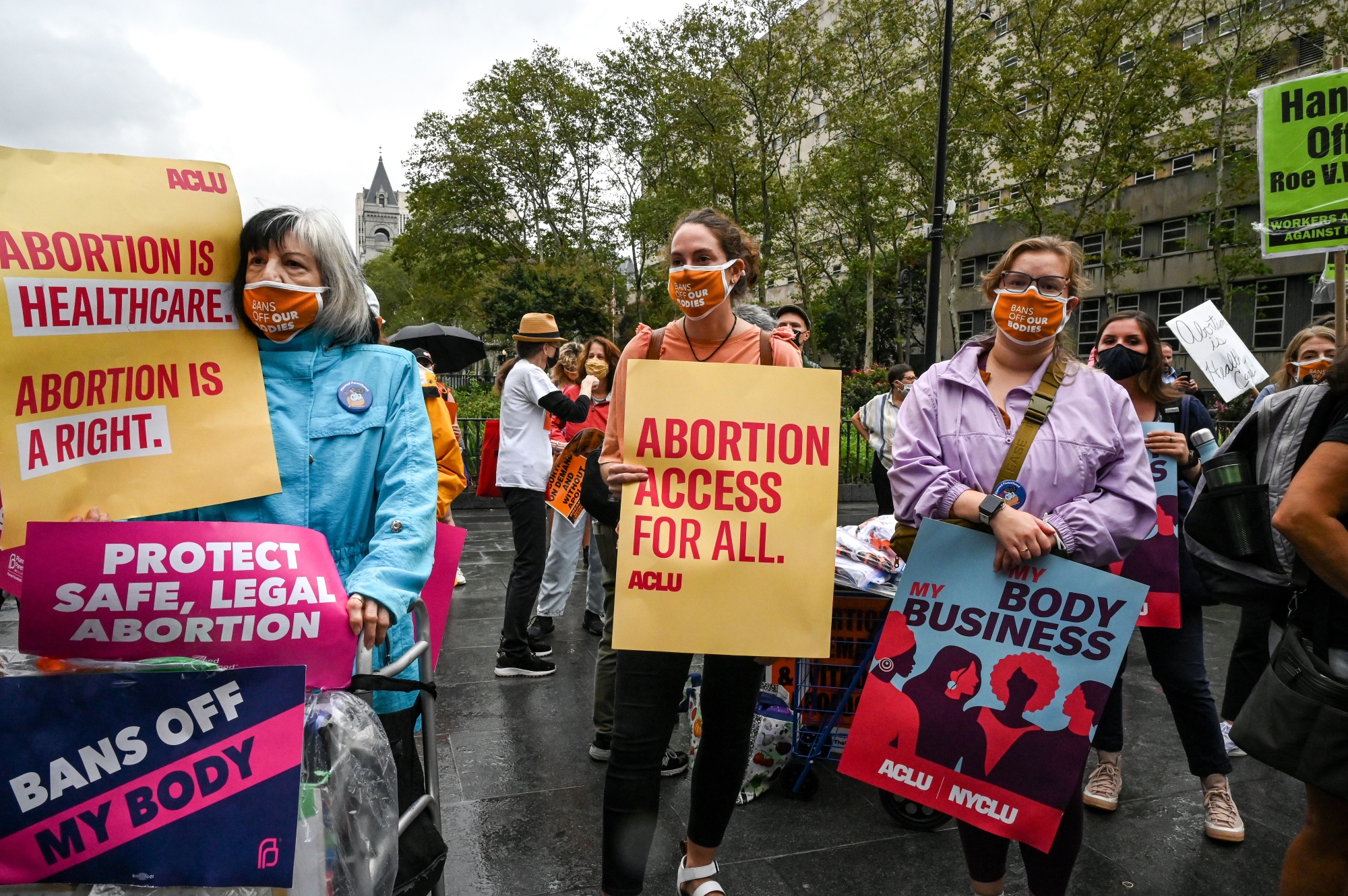 Demonstrators gather during a Planned Parenthood Day of Action Rally in the Brooklyn borough of New York, on Sept. 9.