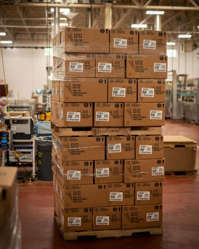 Stacks of packed cones, ready to be shipped. 