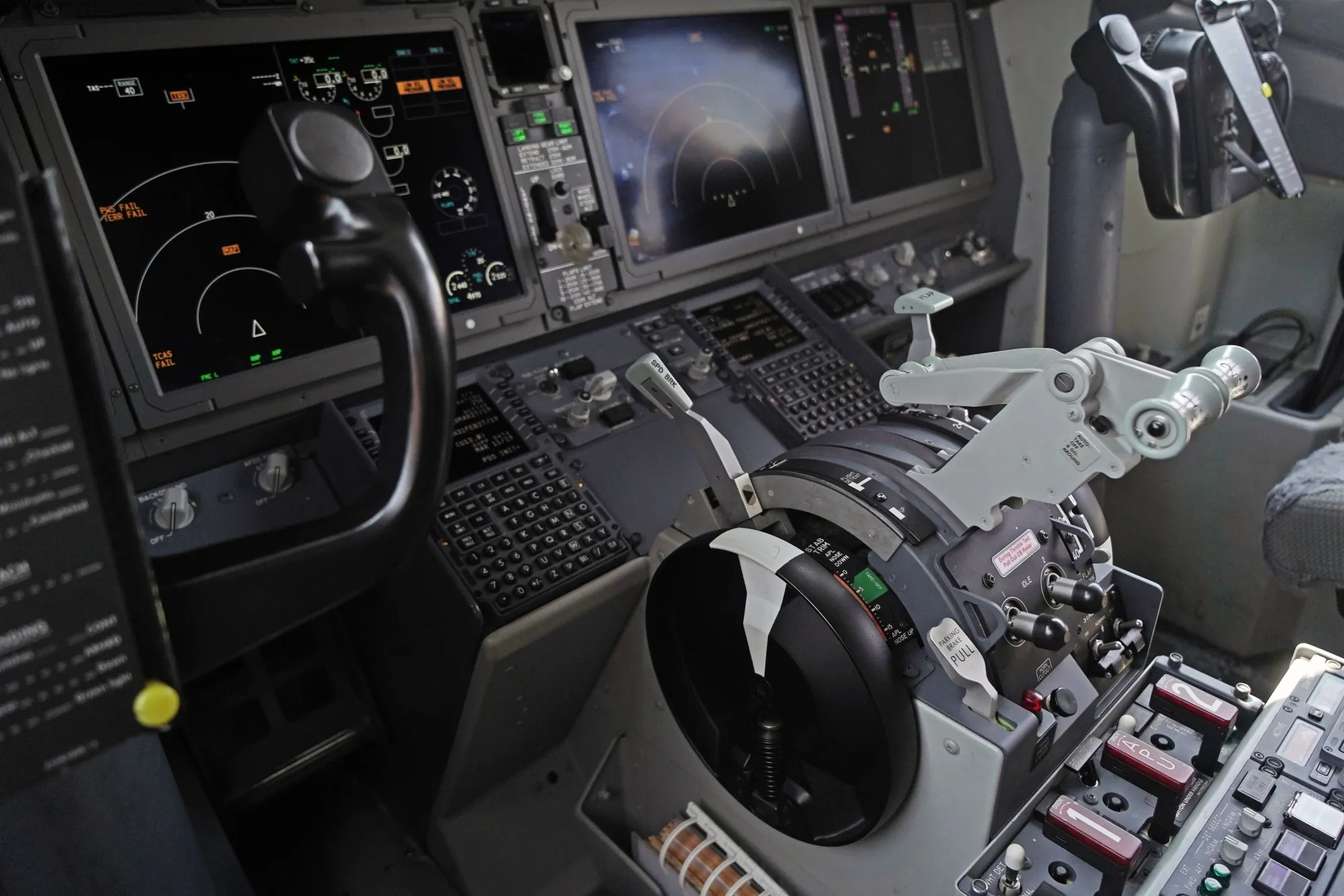 The cockpit of a grounded Lion Air Boeing Co. 737 Max 8 aircraft.