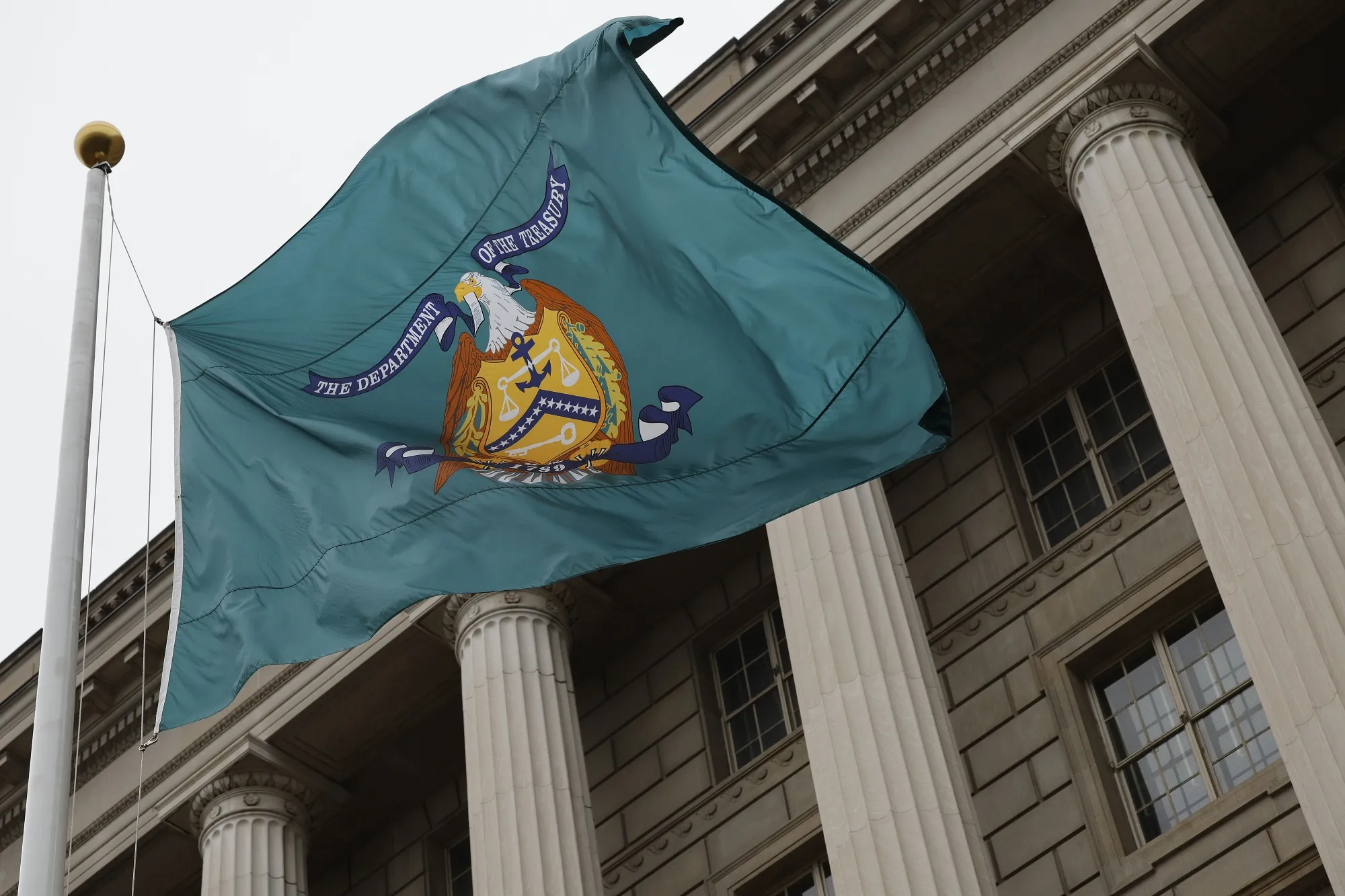 A flag with the seal of the Treasury Department&nbsp;in Washington, DC.&nbsp;