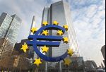 Euro logo is pictured in front of the former headquarter of ECB in Frankfurt.