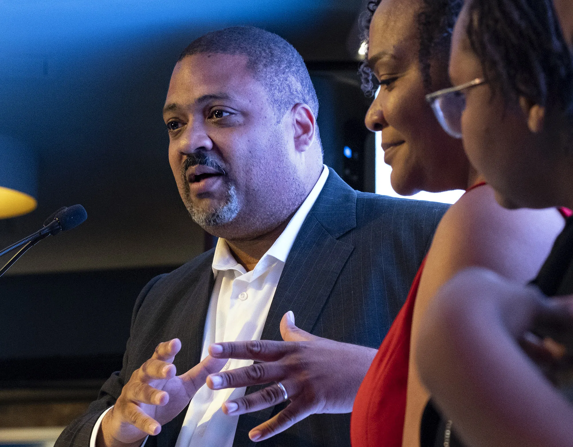 Alvin Bragg&nbsp;speaks to supporters at an election night gathering&nbsp;&nbsp;in New York, late June 22.&nbsp;