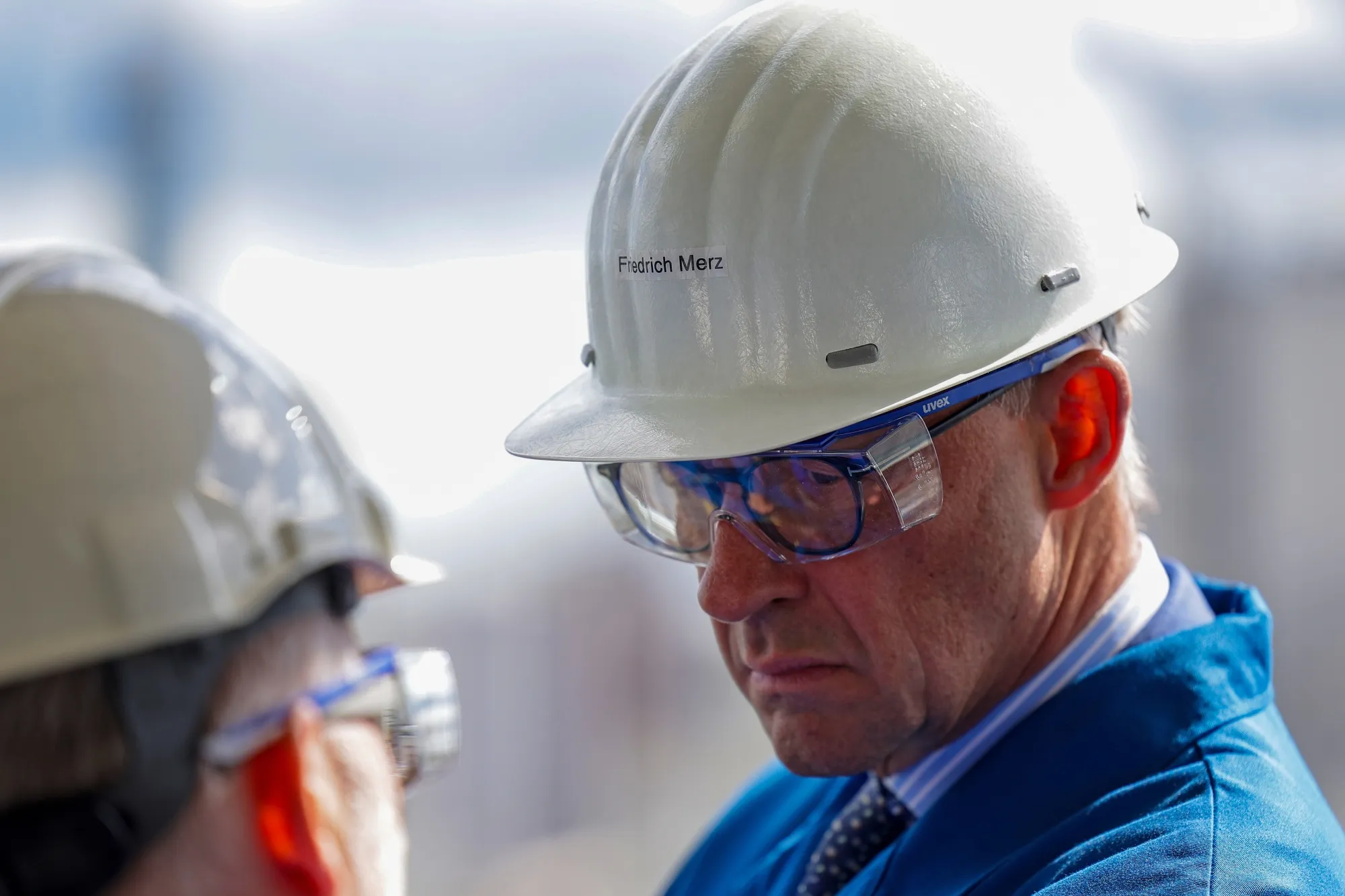 Friedrich Merz during a visit to the BASF AG factory in Dusseldorf, on Sept. 13.