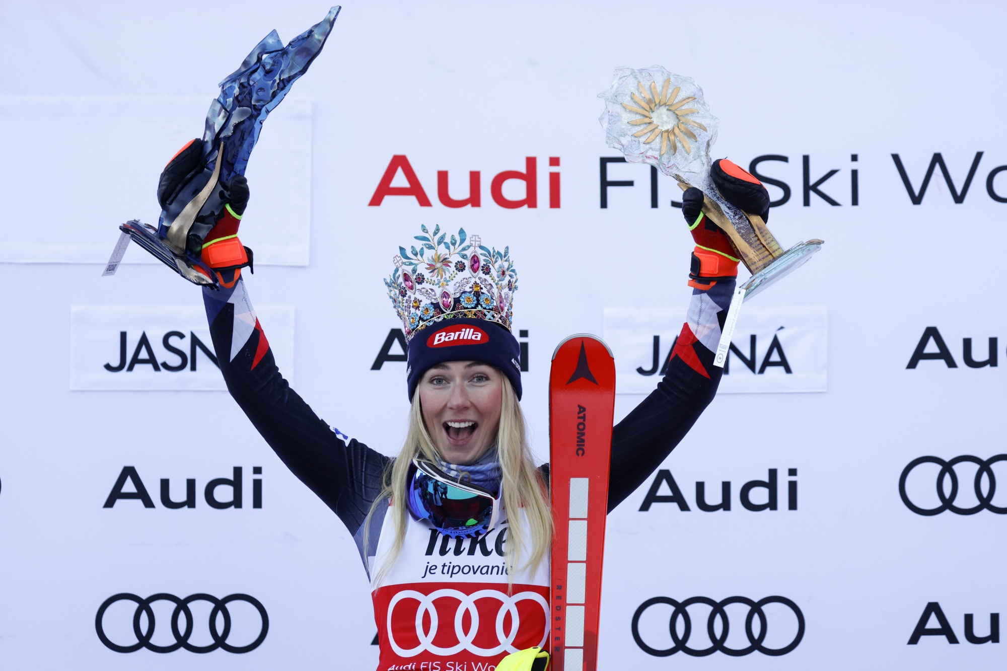 Mikaela Shiffrin preparing to return from downhill crash at slalom race