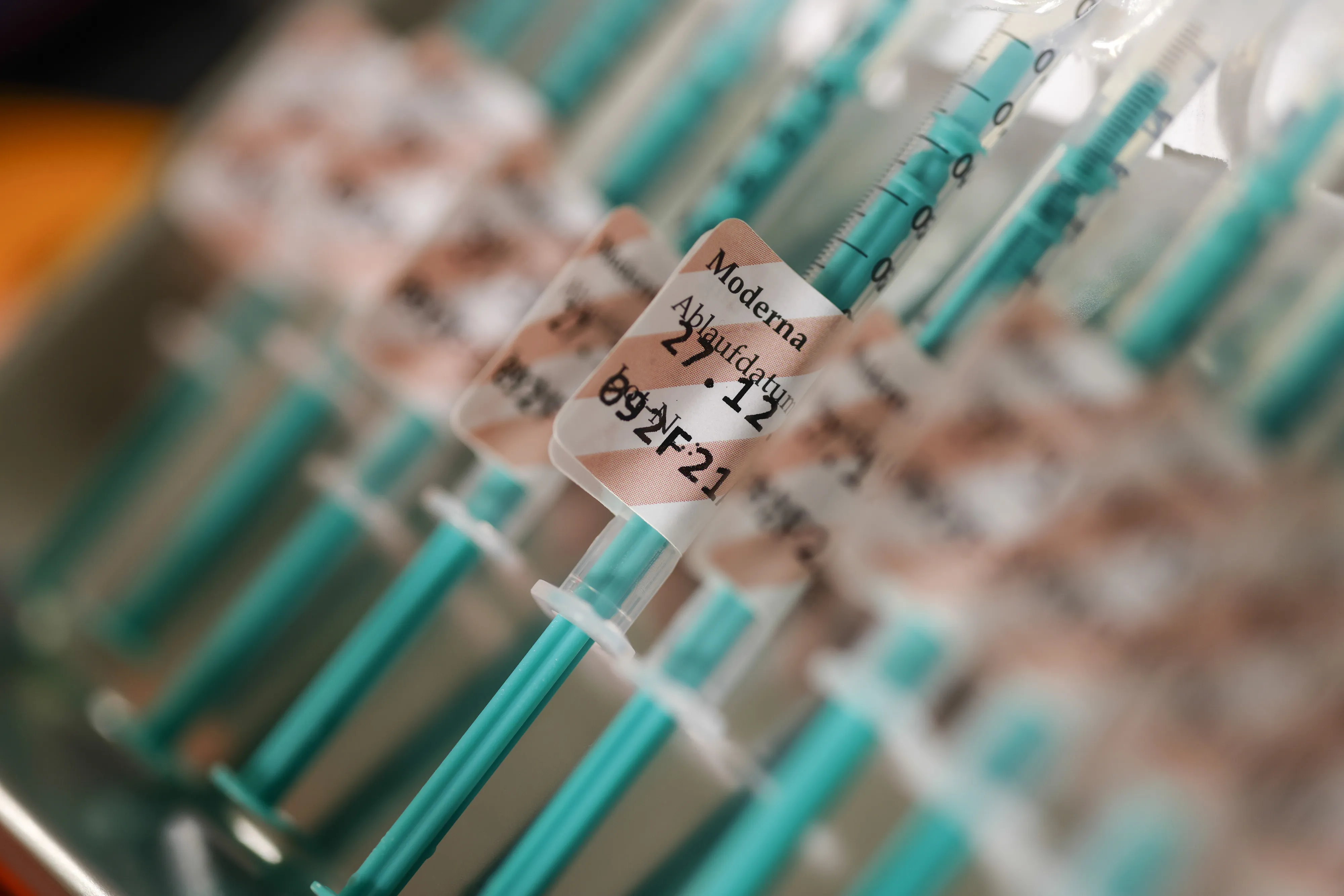 Syringes prepared with Moderna Covid&nbsp;vaccines.