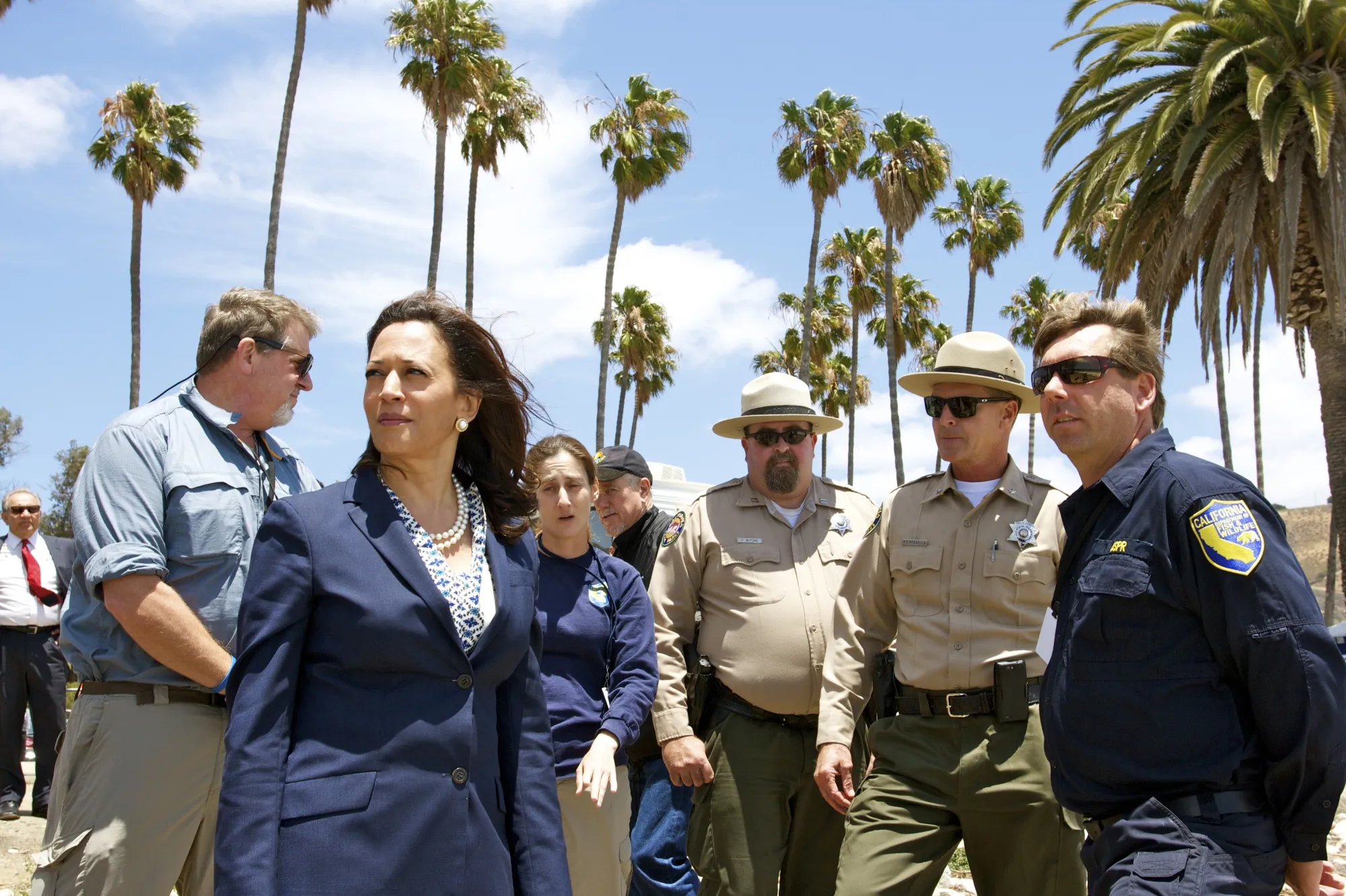 Kamala Harris tours the clean up efforts at the Refugio State Beach and surrounding area affected by an oil spill in June 2015.&nbsp;