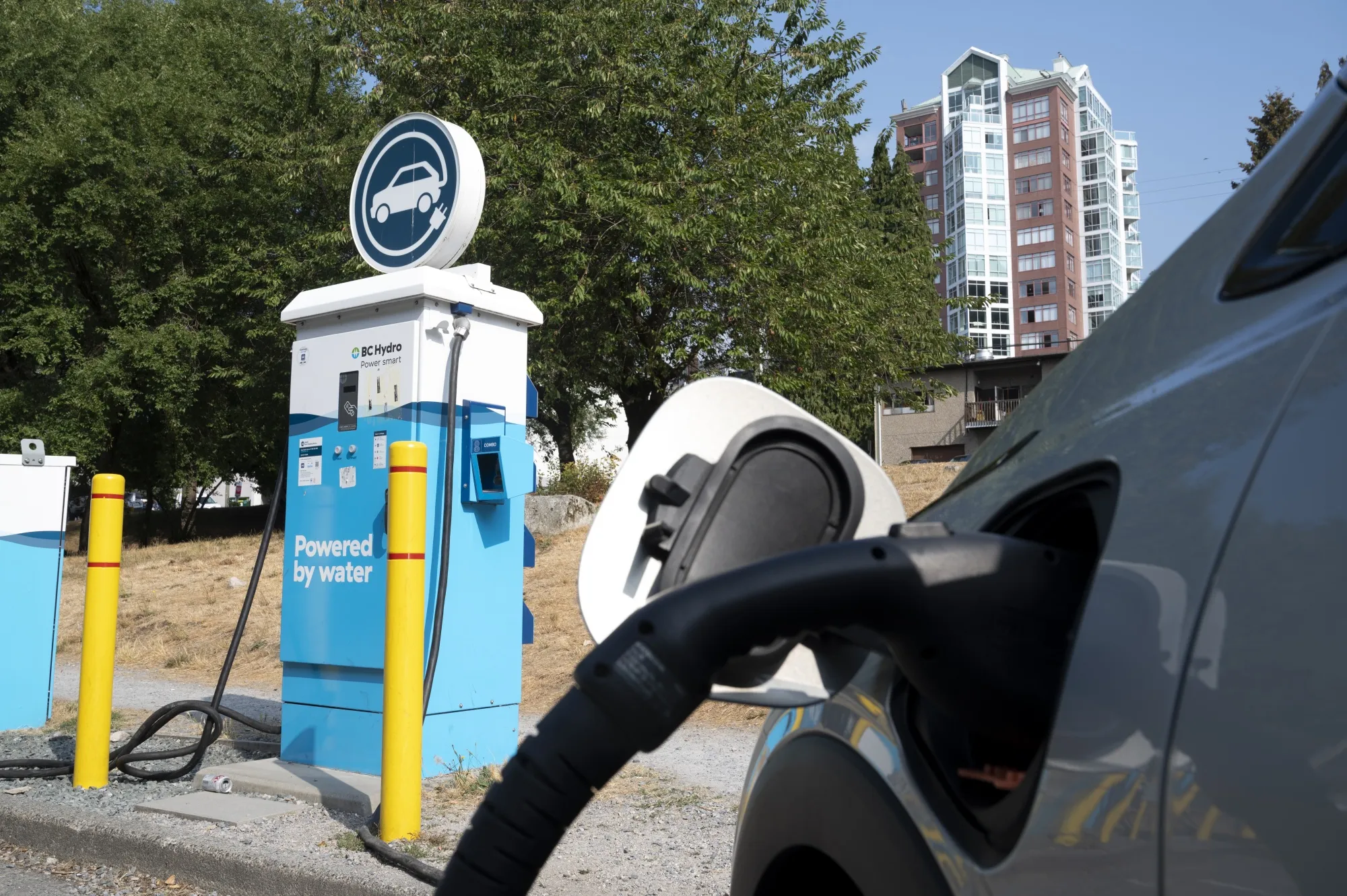 An electric vehicle charging station in North Vancouver, British Columbia.