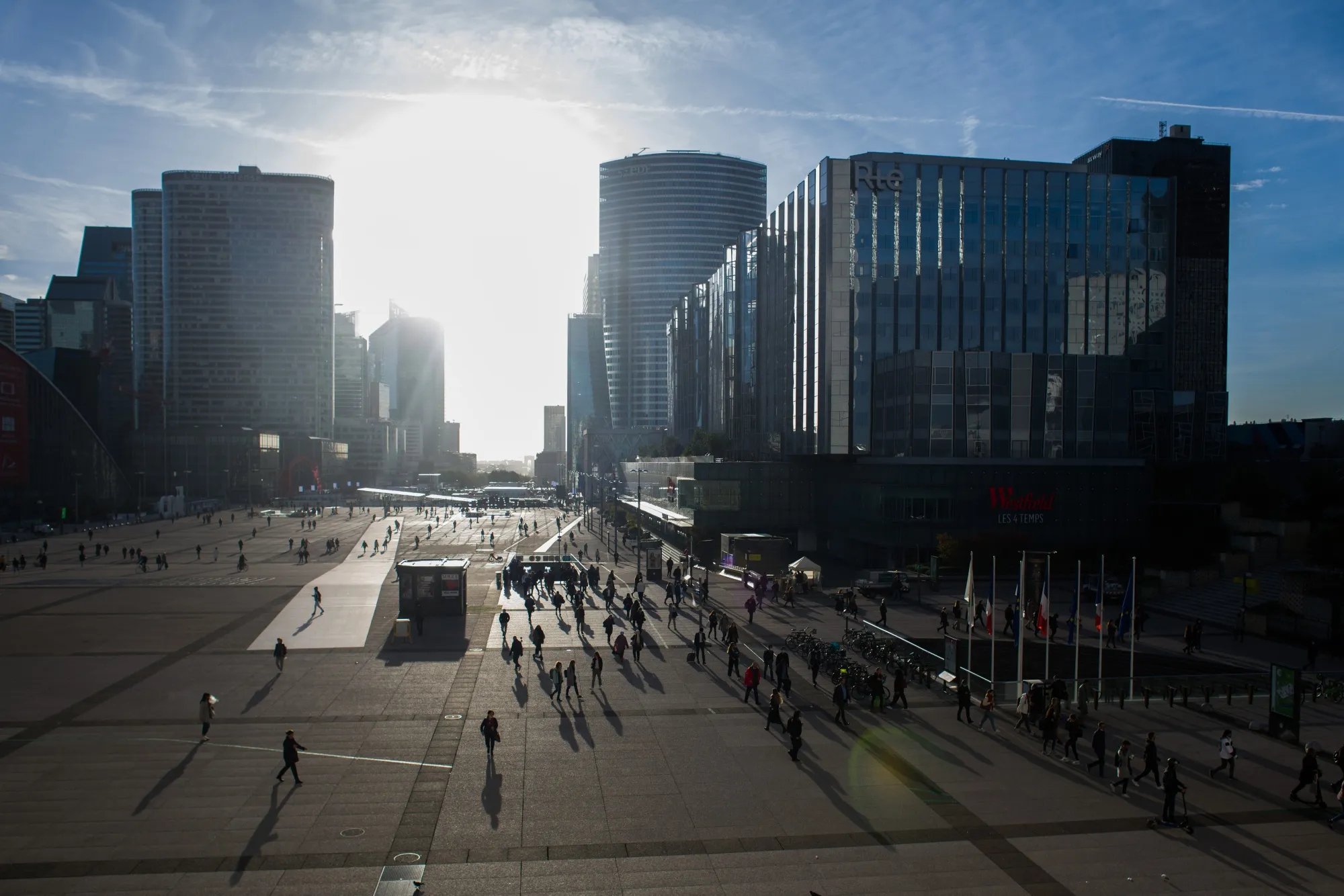 Office workers commute to work in the La Defense financial district of Paris, France.