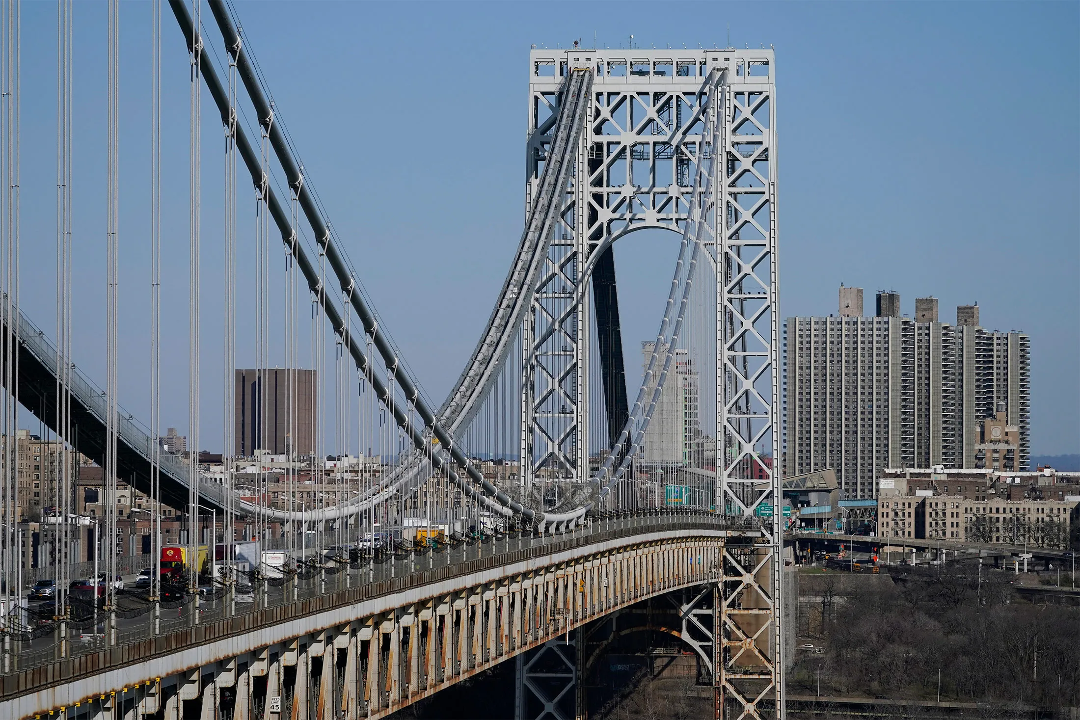 Traffic moves over the George Washington Bridge in Fort Lee, New Jersey, on April 6.