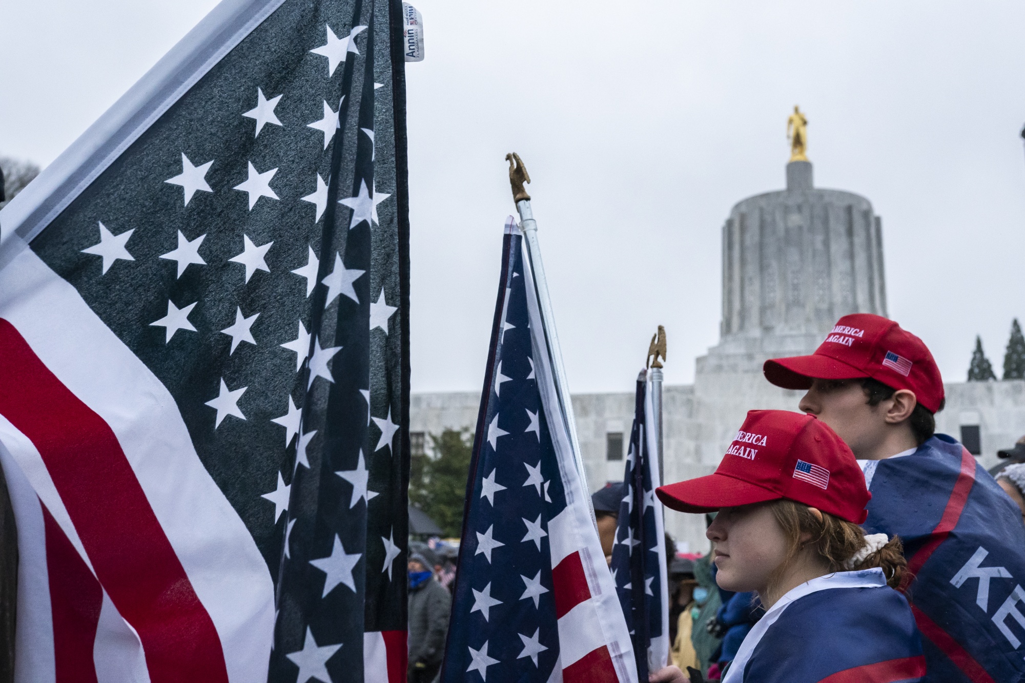 Trump supporters gathered the Oregon State Capitol on January 6.&nbsp;
